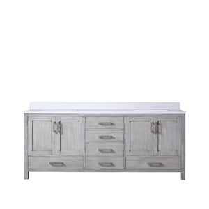 Jacques 80 in. W x 22 in. D x 34 in. H Freestanding Double Bath Vanity in Distressed Grey with White Quartz Top