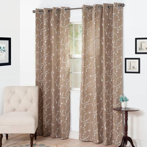 Lavish Home Semi-Opaque Inas Taupe Polyester Grommet Curtain - 54 in. W x 95 in. L