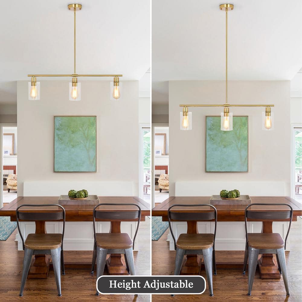 Gold Linear Pendant Light with Clear Glass Shades