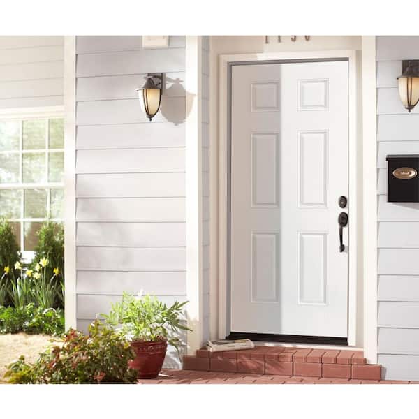 Premium 6-Panel Primed Steel Prehung Front Door with Brickmold