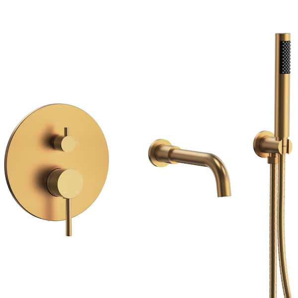 Single Handle 2-Spray Tub and Shower Faucet 2.5 GPM in. Brushed Gold Valve Included