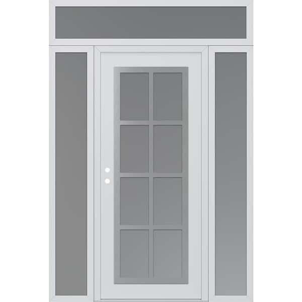C16 68 in. x 96 in. Silver P Right-Hand/Inswing Frosted Glass White/White 2 Sidelite+Transom Steel Prehung Front Door