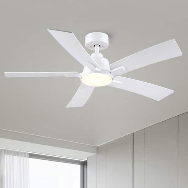 Modern 46 in. Integrated LED Indoor Matte White Standard Ceiling Fan with Light, Remote Control and 5 Reversible Blades