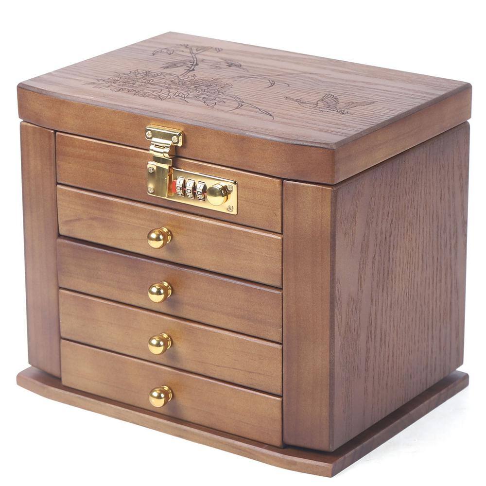 YIYIBYUS 5 Layer Wooden Jewelry Box with Combo Lock OTZJGJ4853 The Home Depot