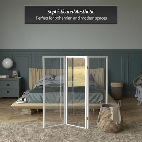 Red Lantern Clear 4 ft. Tall White 3-Panel Room Divider SH-4PLAS