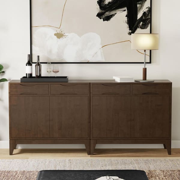 Harper Solid Wood 36 in. Storage Cabinet in Walnut Brown (Set of 2)