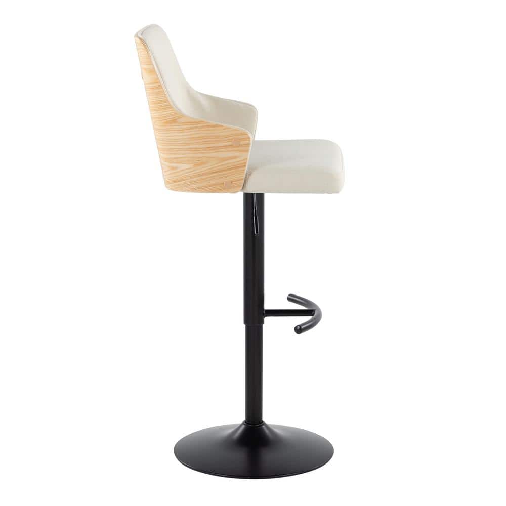Stella Adjustable Swivel Barstools with Cream Fabric and Wood Back