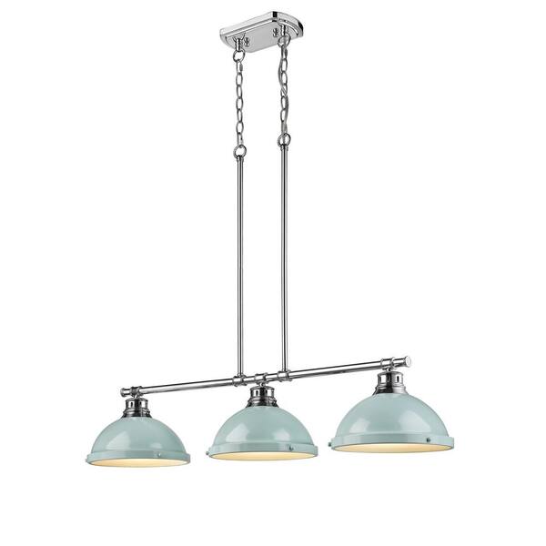 Golden Lighting - Duncan 3-Light Chrome Pendant with Seafoam Shade