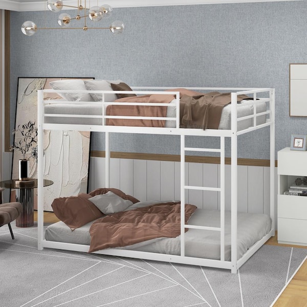 Qualler Ahmad White Full Over Full Low Bunk Bed with Ladder