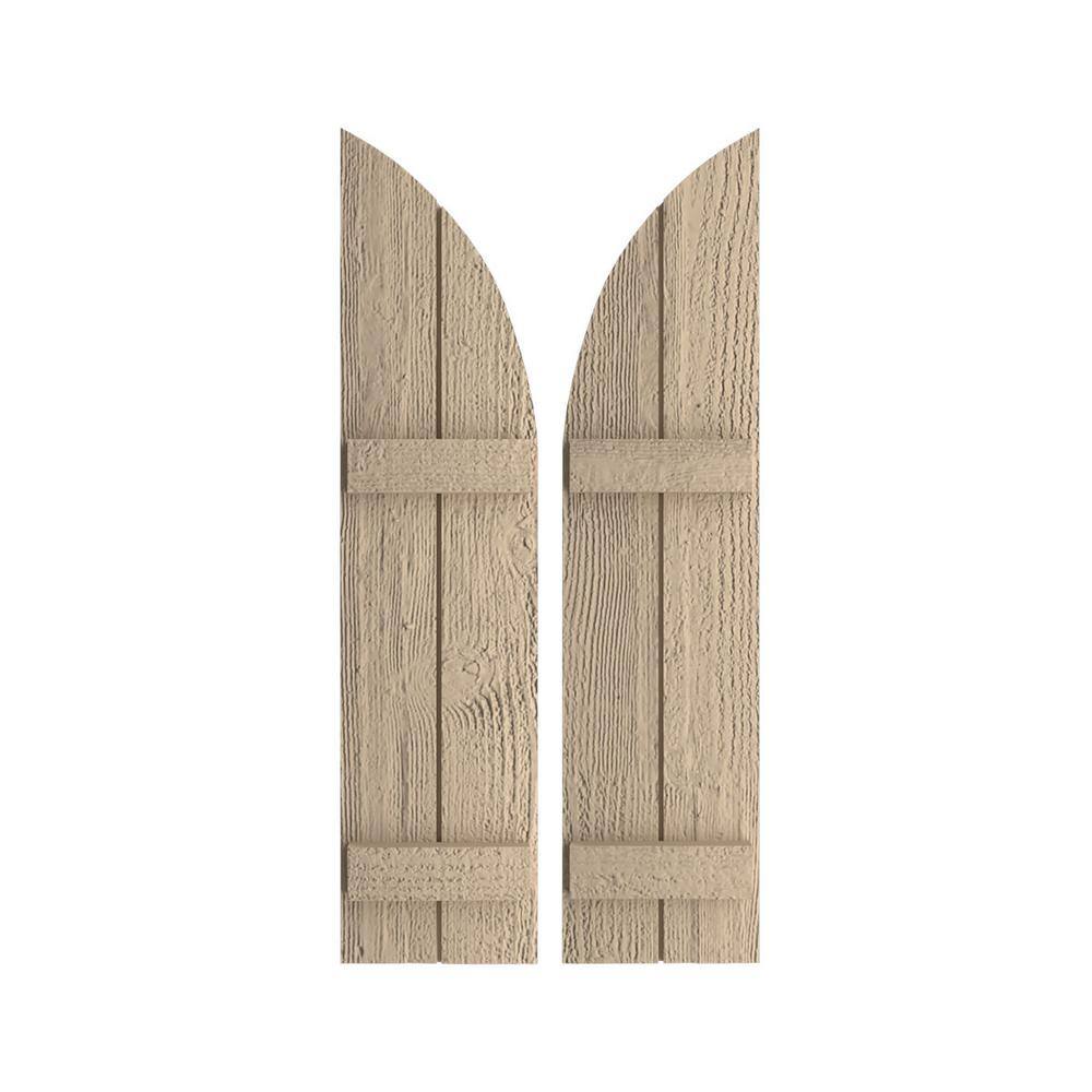 11 in. x 52 in. Polyurethane Rough Sawn 2-Board Joined Board and Quarter Arch Top Shutters Primed Tan