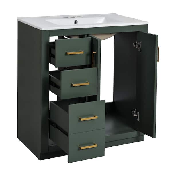 30 in. W x 18.3 in. D x 34 in. H Single Sink Freestanding Green Modern Beauty Bath Vanity with Ceramic Top