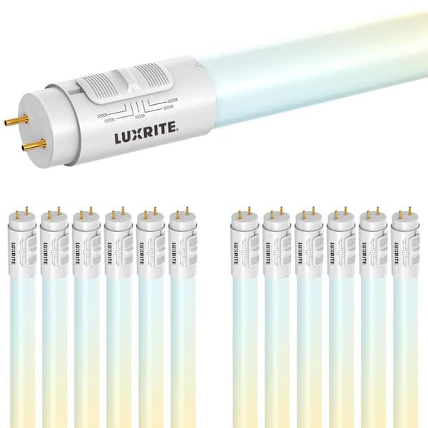 LUXRITE 32-Watt Equivalent 4ft. T8 LED Tube Light Bulb, 5CCT Selectable, Type A+B, Ballast Compatible 2340LM UL Listed 12 Pack