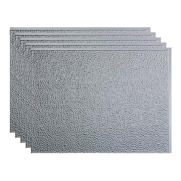 Hammered 18.25 in. x 24.25 in. Vinyl Backsplash Panel in Argent Silver (5-Pack)
