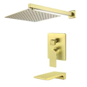 One-handle 1.8 GPM 10 in. Wall Mount Shower Head and Tub Faucet with Solid Brass Valve in Brushed Gold (Valve Included)