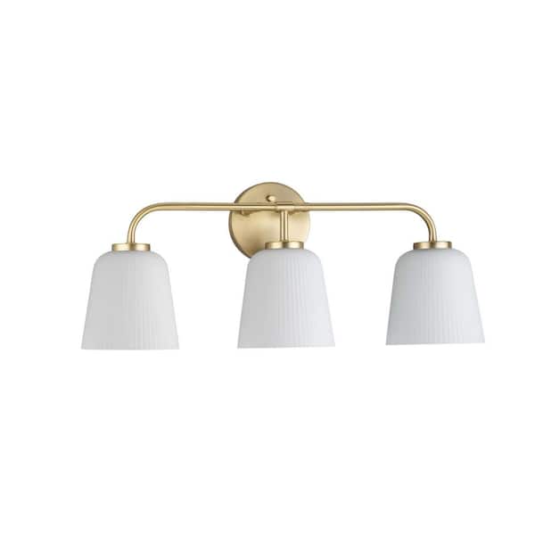 Bredela Collection 23 in. 3-Light Brushed Gold Farmhouse Vanity Light for Bathrooms