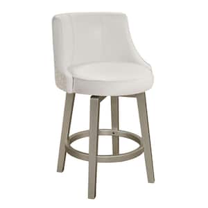 Stonebrooke 36.25 in. Champagne High Back 26 in. Swivel Counter Height Stool with White Faux Leather Seat and Back