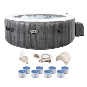 PureSpa Plus 4-Person Greywood Inflatable Bubble Jet Spa Hot Tub with Deluxe Bundle