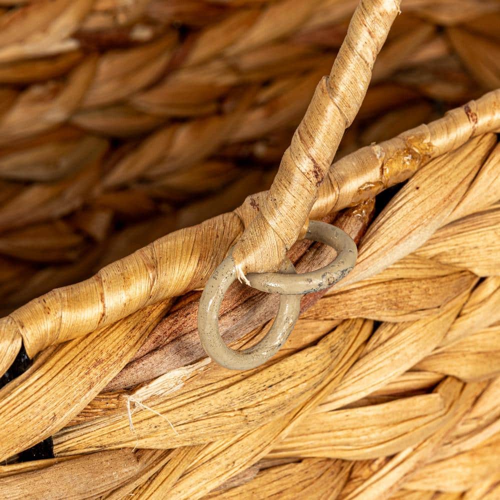 Natural Water Hyacinth Handwoven Wicker Stair Basket with Handles