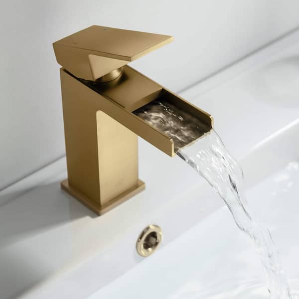 1- Handle 6.13 in. H Single Hole Bathroom Sink Faucet with Supply Lines and Pop-Up Drain in Brushed Brass