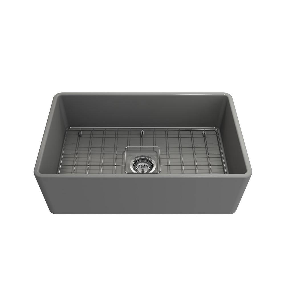 Matte Gray Fireclay Single Bowl Farmhouse Kitchen Sink