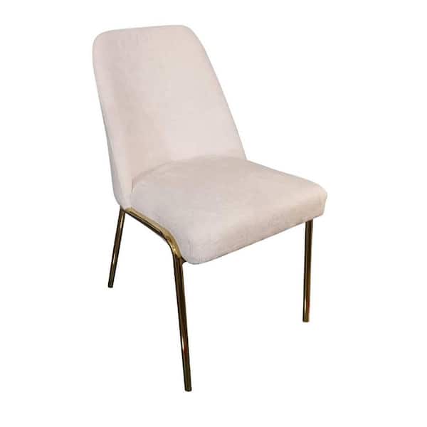 Lumen Modern Upholstered Kitchen Dining Chair with Gold Steel Legs for Dining Room and Kitchen in White Boucle