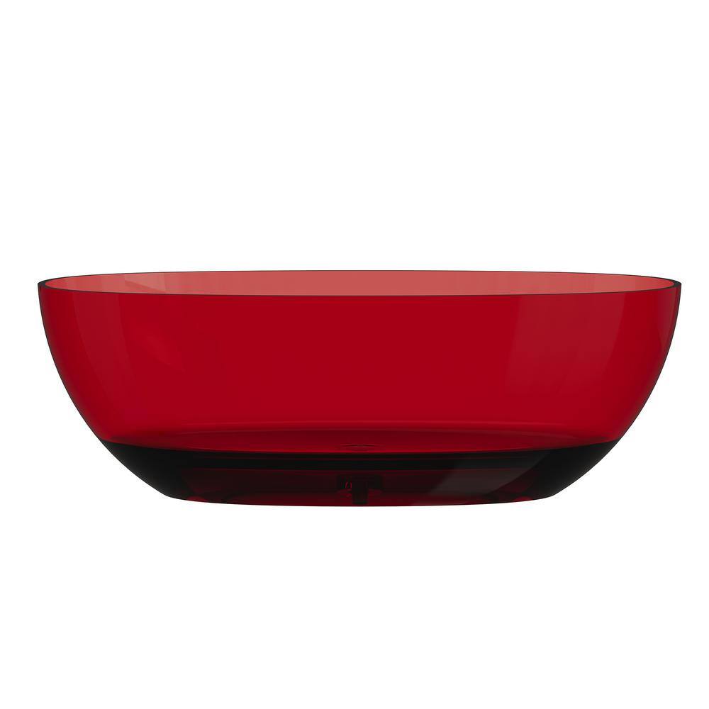 67'' Wine Red Transparent Resin Freestanding Soaking Bathtub