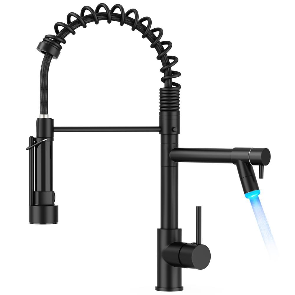 Androme Single Handle Pull Out Sprayer Kitchen Faucet With LED Light   Matte Black Pull Out Kitchen Faucets H45000b L 64 1000 