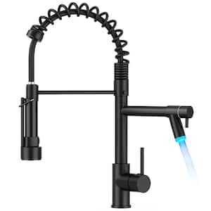 Single Handle Pull Out Sprayer Kitchen Faucet with LED Light Deckplate Not Included in Matte Black