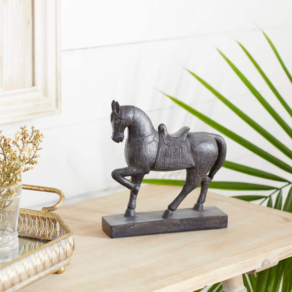 9" Brown Polystone Horse Statue with Weathered Finish
