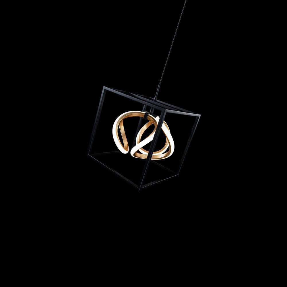 Sinclair Black and Gold Leaf Mini LED Pendant with White Shade