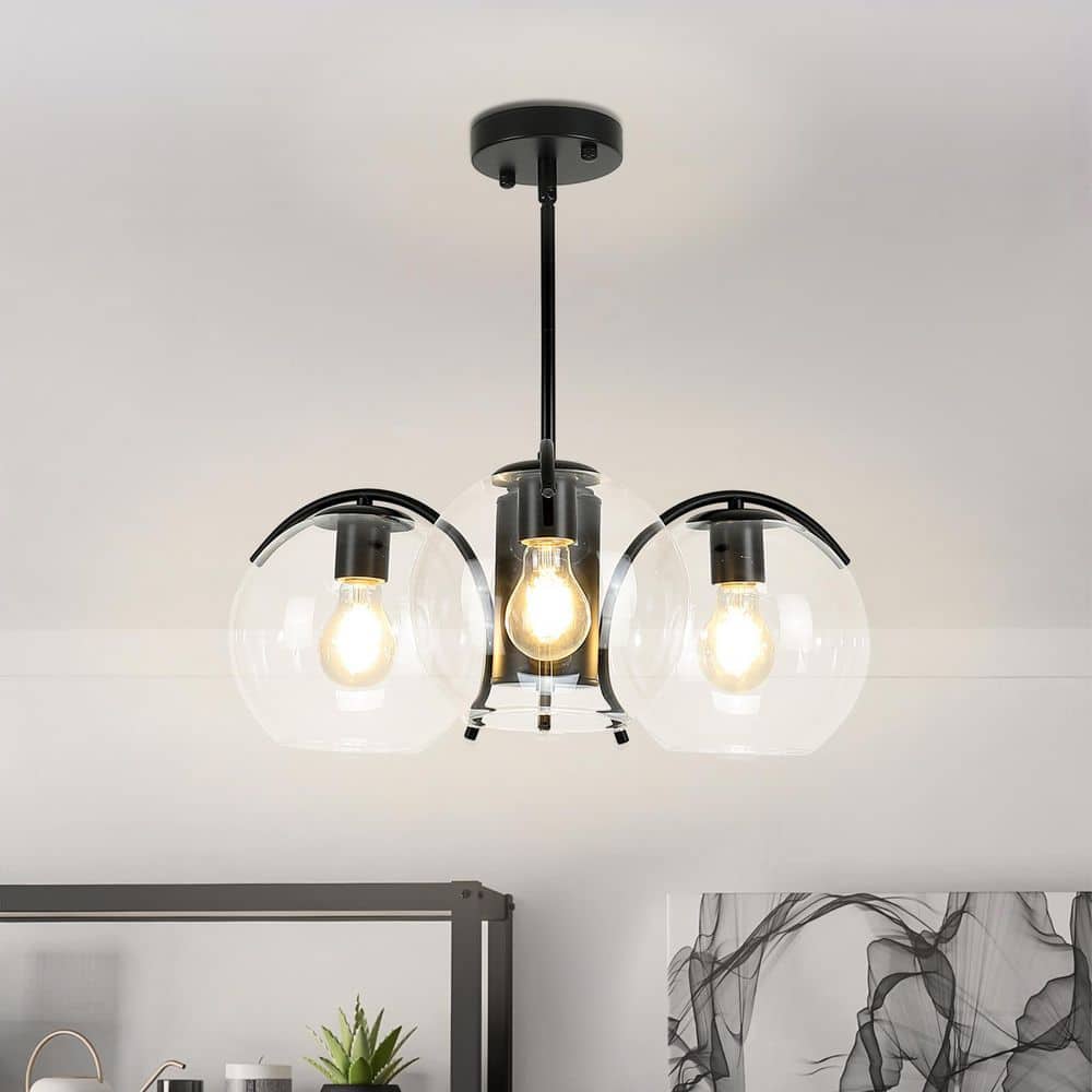 3-Light Black Mid Century Sputnik Globe Chandelier Island Ceiling Light with Glass Shades price history on PriceWatchPro