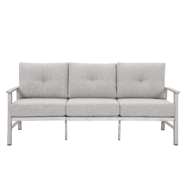 Zeus & Ruta Aluminum Outdoor Couch with Light Gray Cushions, Patio 3 Seater Sofa for Backyard Deck Garden
