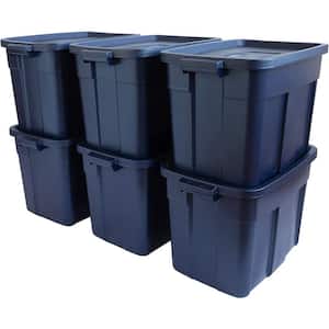 Roughneck️ Storage Totes with Lids, 18 Gallon, Dark Indigo Metallic-6 Pack