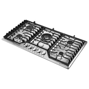 36 in. 5 Burners Recessed Gas Cooktop in Stainless Steel with NG/LPG Convertible Function