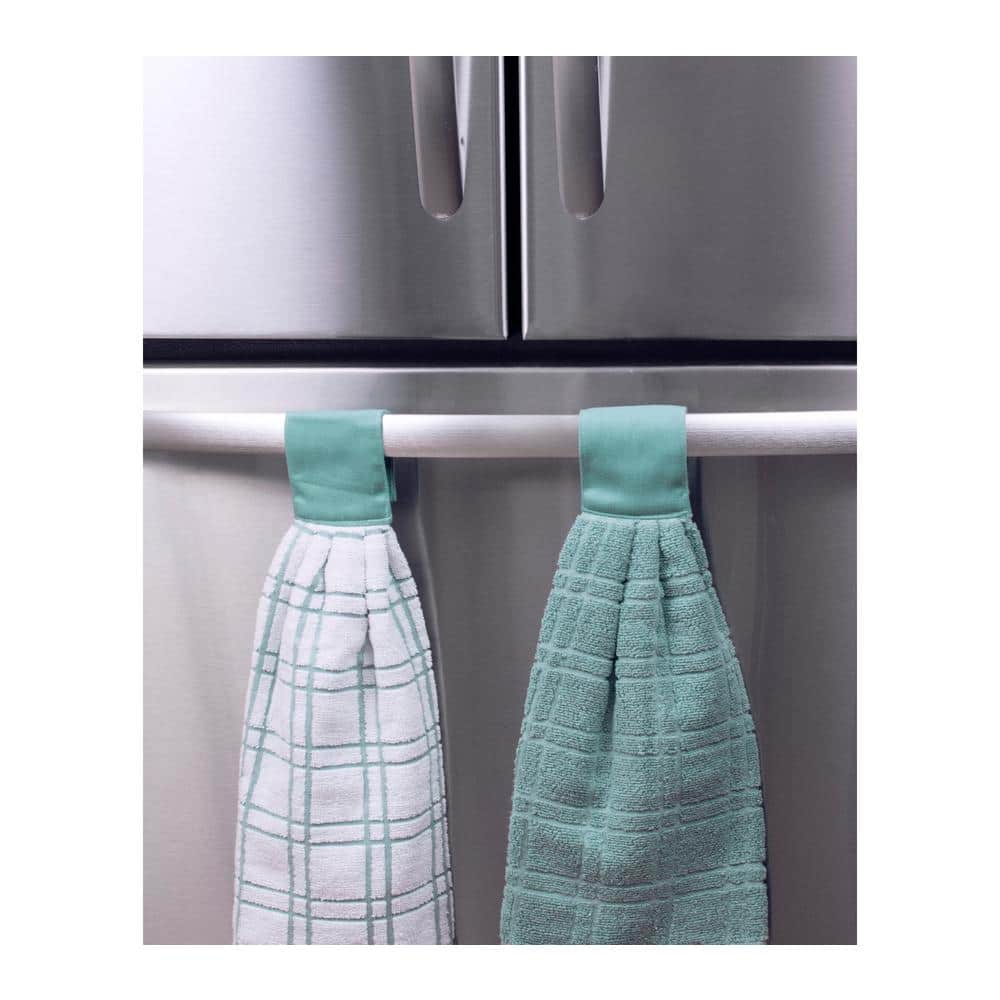 Dew Green and White Cotton Terry Kitchen Towel Set
