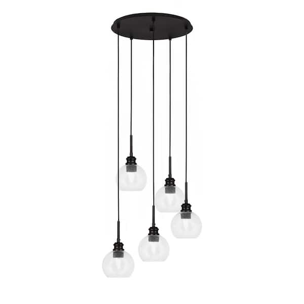 Unbranded Albany 60-Watt 19 in. 5-Light Espresso Cord Pendant Light Clear Bubble Glass Shade No Bulbs included