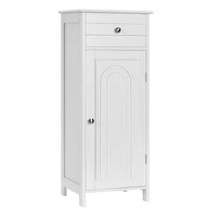 14 in. W x 12 in. D x 34.5 in. H White Wooden Storage Free-Standing Floor Linen Cabinet with Drawer and Adjustable Shelf