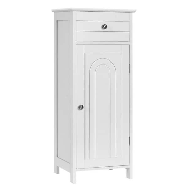 ANGELES HOME 14 in. W x 12 in. D x 34.5 in. H White Wooden Storage Free-Standing Floor Linen Cabinet with Drawer and Adjustable Shelf