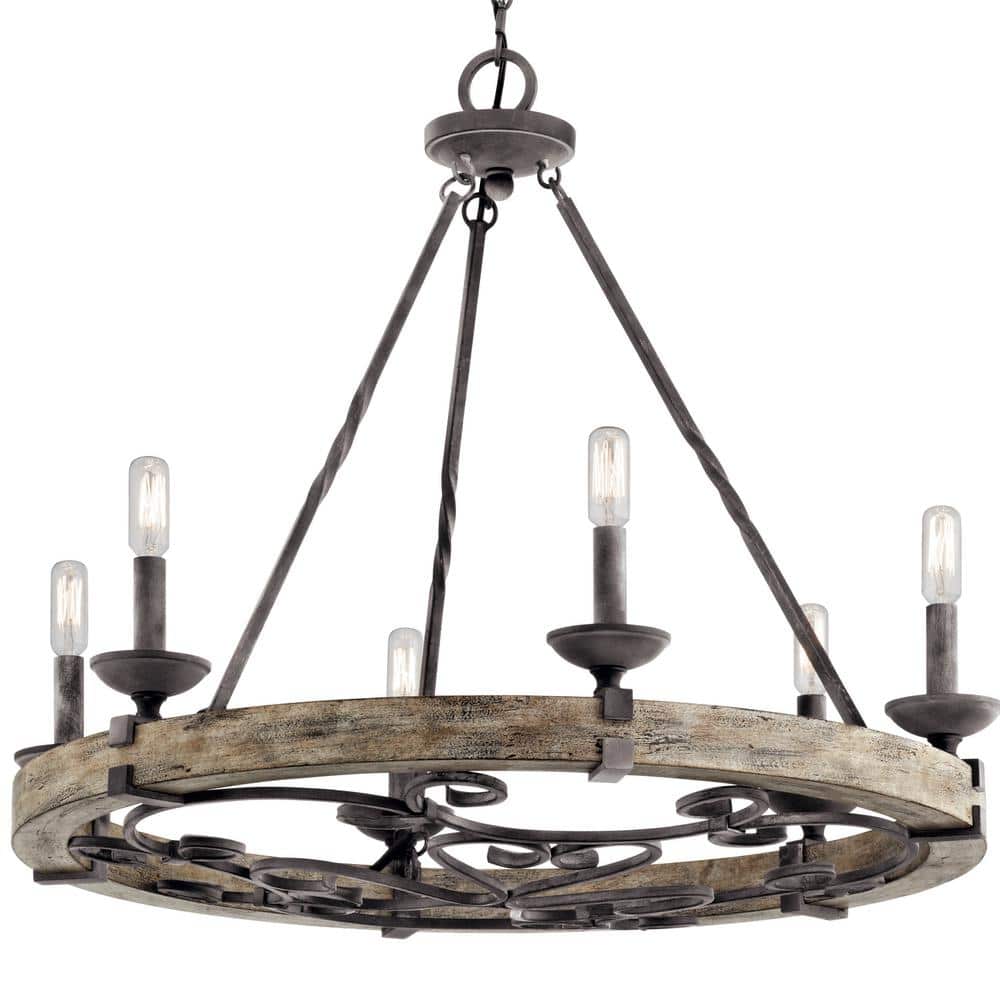 Taulbee 28.5" Grey Bronze Rustic Wagon Wheel Chandelier