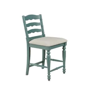 Marino Antique Blue Classic Curved Back Counter Stool with Neutral Linen Weave Fabric