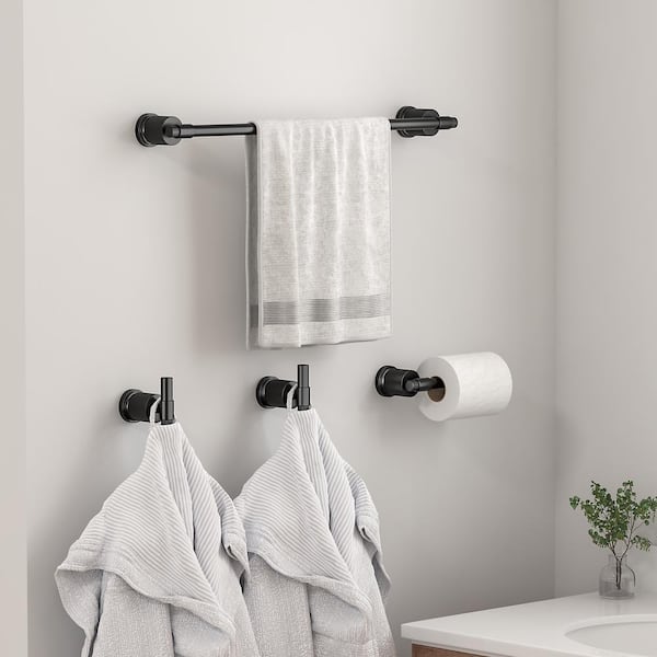 FORIOUS Bathroom Accessories Set 4-pack Towel Bar，Toilet Paper Holder  ，2Robe Hooks Zinc Alloy in Matte Black HH19011B4C - The Home Depot