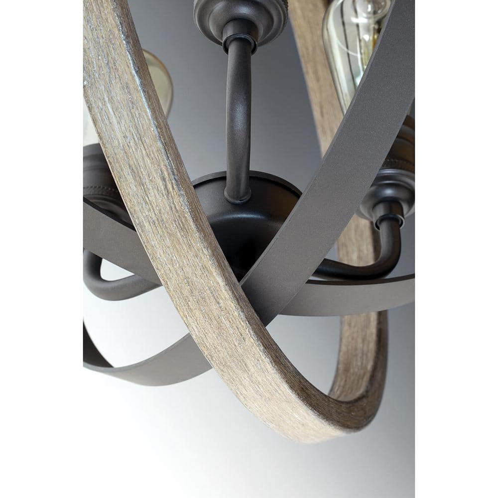 Graphite and Galvanized Steel 3-Light Armillary Pendant
