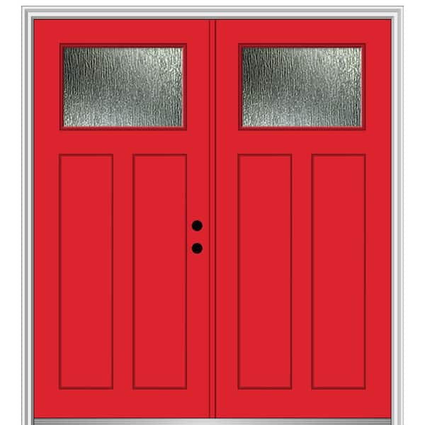 MMI Door 72 in. x 80 in. Left-Hand/Inswing Rain Glass Red Saffron Fiberglass Prehung Front Door on 4-9/16 in. Frame