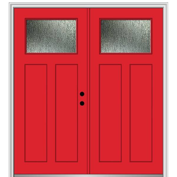 MMI Door 72 in. x 80 in. Left-Hand/Inswing Rain Glass Red Saffron Fiberglass Prehung Front Door on 6-9/16 in. Frame