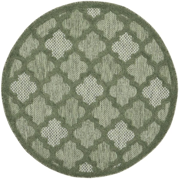 Nourison Easy Care Green 4 ft. x 4 ft. Trellis Contemporary Round Area Rug