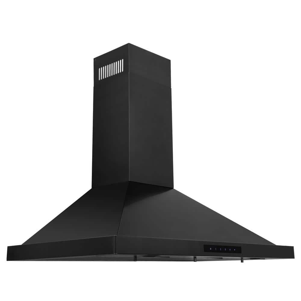 36 in. Ducted Vent Wall Mount Range Hood in Black Stainless Steel
