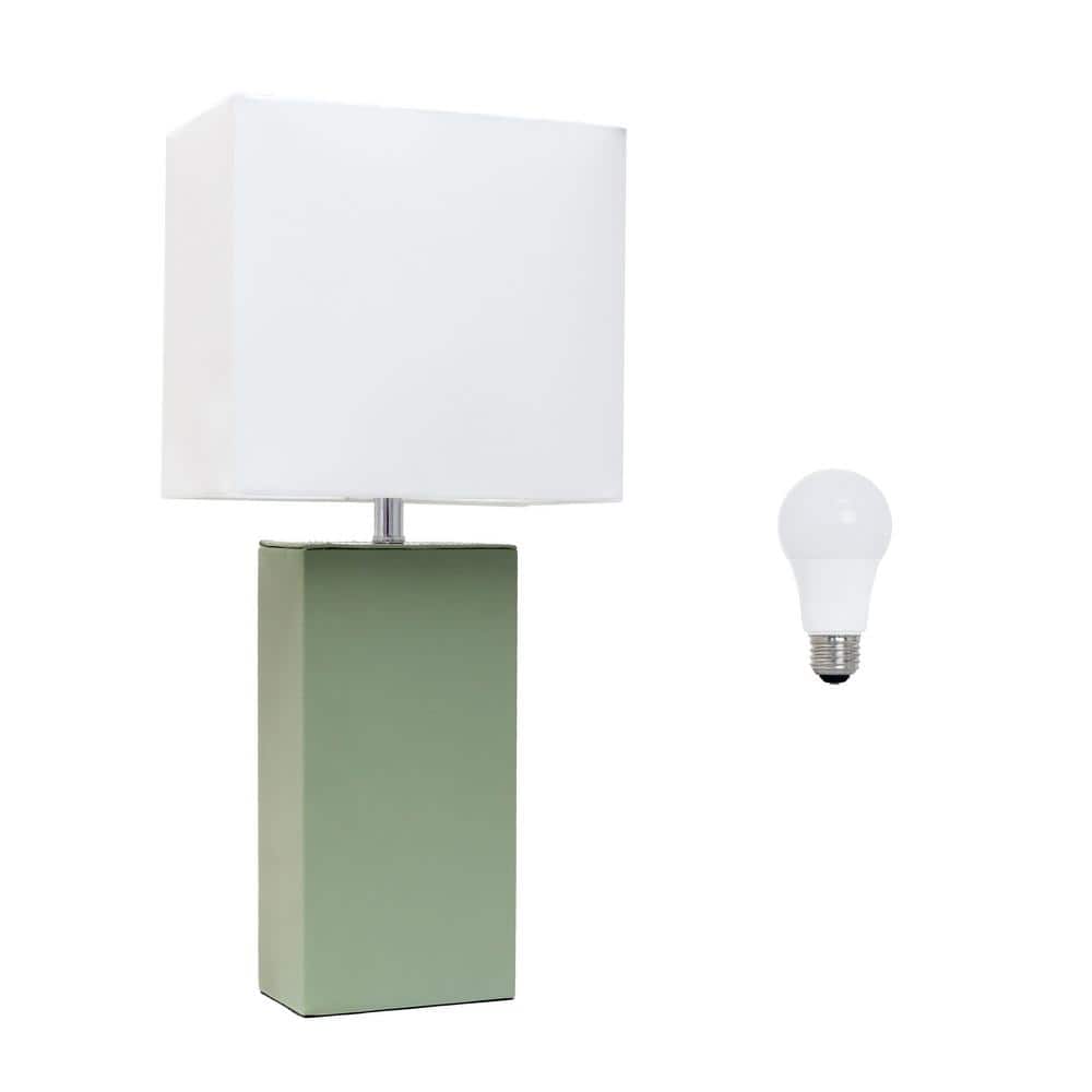 21 in. Sage Green Modern Leather Wrapped Table Lamp, with LED Bulb Included