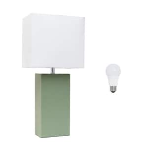 21 in. Sage Green Modern Leather Wrapped Table Lamp, with LED Bulb Included
