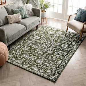 Dazzle Disa Vintage Distressed Oriental Medallion Green 7 ft. 10 in. x 9 ft. 10 in. Area Rug