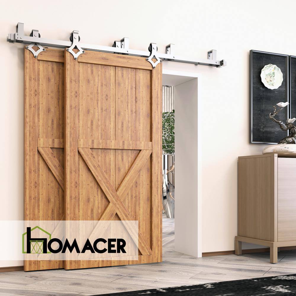 Brushed Nickel Double Track Diamond Bypass Barn Door Hardware Kit